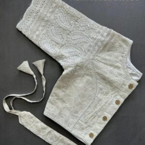 Designer White Embroidered Cotton Party Wear Blouse - Image 5
