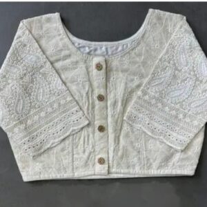 Designer White Embroidered Cotton Party Wear Blouse - Image 4