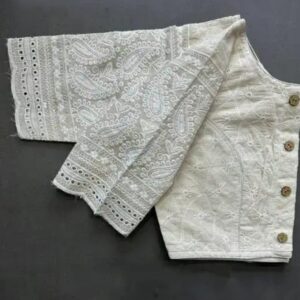 Designer White Embroidered Cotton Party Wear Blouse - Image 2