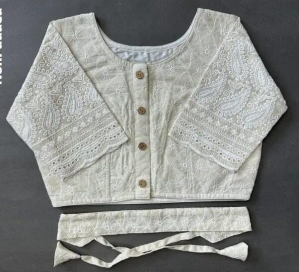 Designer White Embroidered Cotton Party Wear Blouse