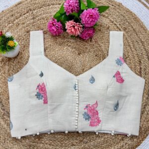 Seela Back Open V-Neck Khadi Cotton Blouse