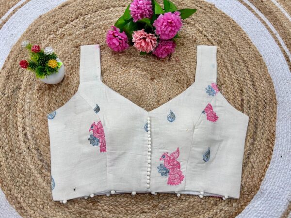 Seela Back Open V-Neck Khadi Cotton Blouse