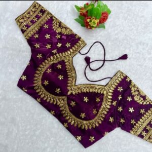 Elegant Silk Blouse with Golden Zari Embroidery - Image 3