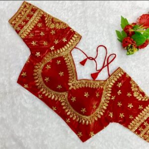 Elegant Silk Blouse with Golden Zari Embroidery - Image 2