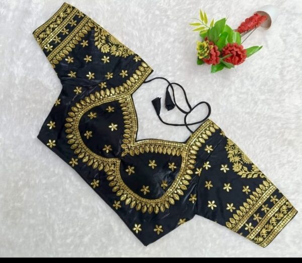 Elegant Silk Blouse with Golden Zari Embroidery