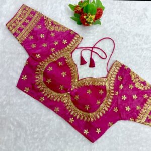 Elegant Silk Blouse with Golden Zari Embroidery - Image 4