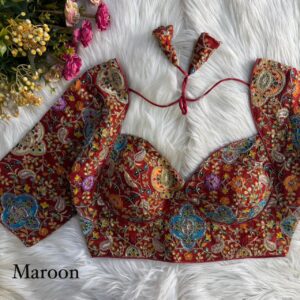 New Kolkata Style Printed Blouse with Cording & Sequin Work – Premium Partywear Design